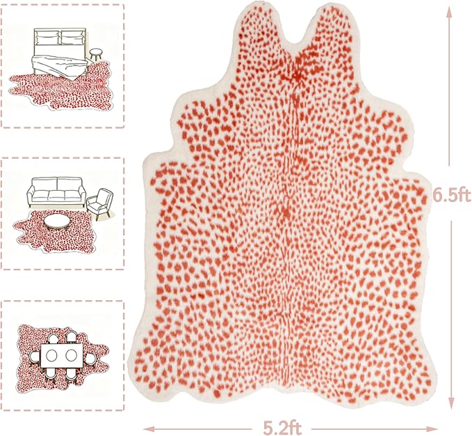Huichenxing2021FURSTORE Leopard Rug Cheetah Print Rug Large Faux Cowhide Skin Mat Animal Print Area Rugs for Living Room Bedroom Home Office 5.3ft x 6.7ft Pink