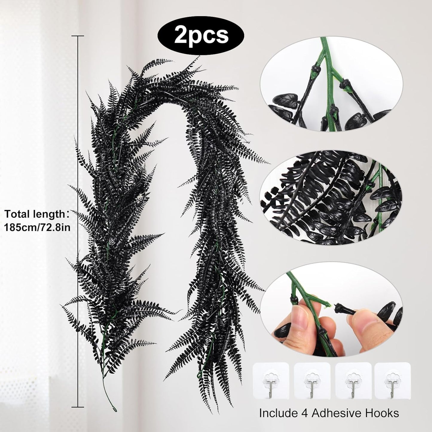 RECUTMS 2pcs Black Garland Artificial Hanging Plants 6 FT Boston Faux Ferns Garland Halloween Thanksgiving Party Outdoor Indoor Decor for Home