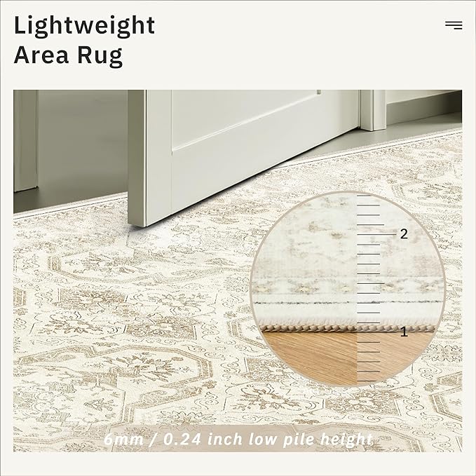Soalmost Runner Rug 2x5 Washable Non-Slip Kitchen Runner Rugs for Bathroom Laundry Room Beige/Brown Vintage Floor Carpet Runners for Hallway Entryway