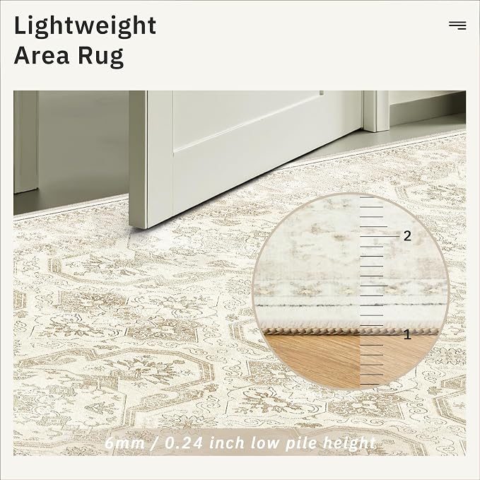 Soalmost 3x5 Rug, Small Area Rug for Kitchen, Entryway, Machine Washable Non-Slip Throw Rug, Vintage Carpet for Nursery Coffee Table Beige/Brown