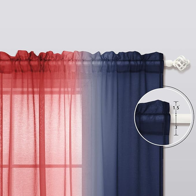 KOUFALL Navy and Red Curtains for Boys Room Decor 2 Panel Sets Rod Pocket Ombre Sheer Patriotic Navy Blue Curtains for Kids Bedroom Decorations Teen Canopy Bed 50 x 84 Inch Length