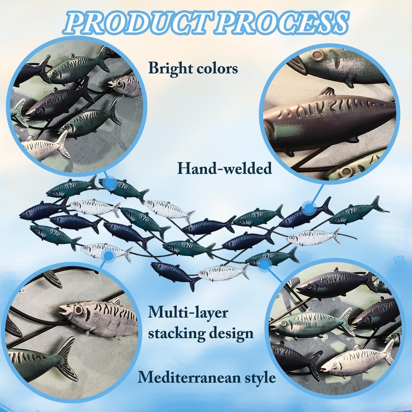 Metal Fish Wall Art, Large Fish Wall Decor for Living Room Bedroom, School of Fish Wall Art Decor, Large Fish Wall Sculpture, Coastal Nautical Ocean Wall Decoration Home Decor (A 59 inch x 16 inch)