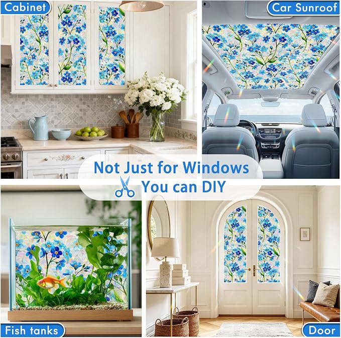 SOMWISE Rainbow Window Privacy Film,Heat Control,UV Blocking,Anti-Glare,Day & Night Privacy Protection & Decoration for Home, Bathroom,Glass Door,Static Cling,Renter-Friendly with Installation Tools