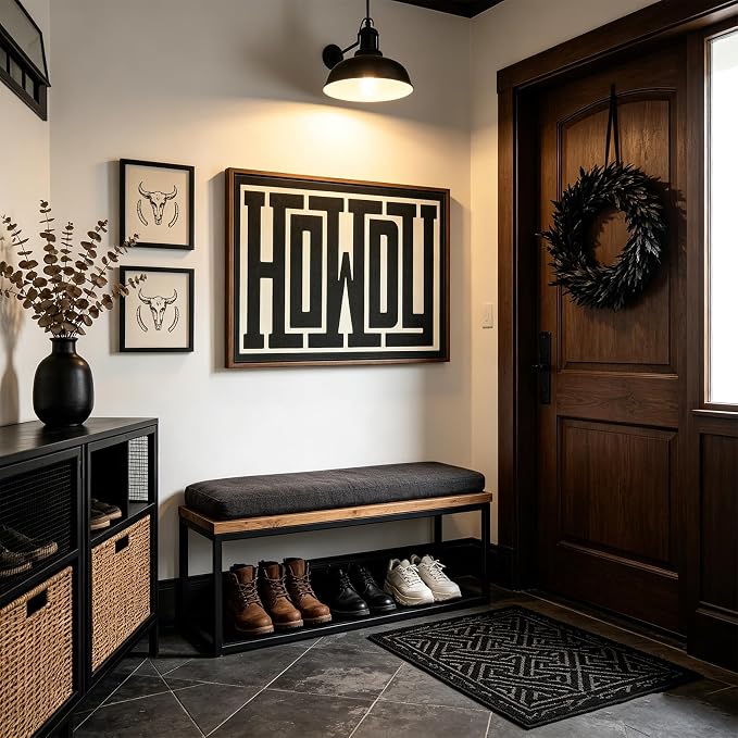QIYFFBN Framed Funky Western Wall Decor Black and White Howdy Wall Art Small Texas Modern Canvas Picture Southwestern Country Ranch Sign Print Trendy Cowgirl Cowboy Farmhouse Art(8x10in)