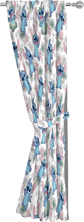 Jay Franco Window Curtains for Kids Bedroom 4-Piece Drape Set with 2 Tiebacks, Multi - Lilo & Stitch, 42" W x 84" L (Pack of 2)