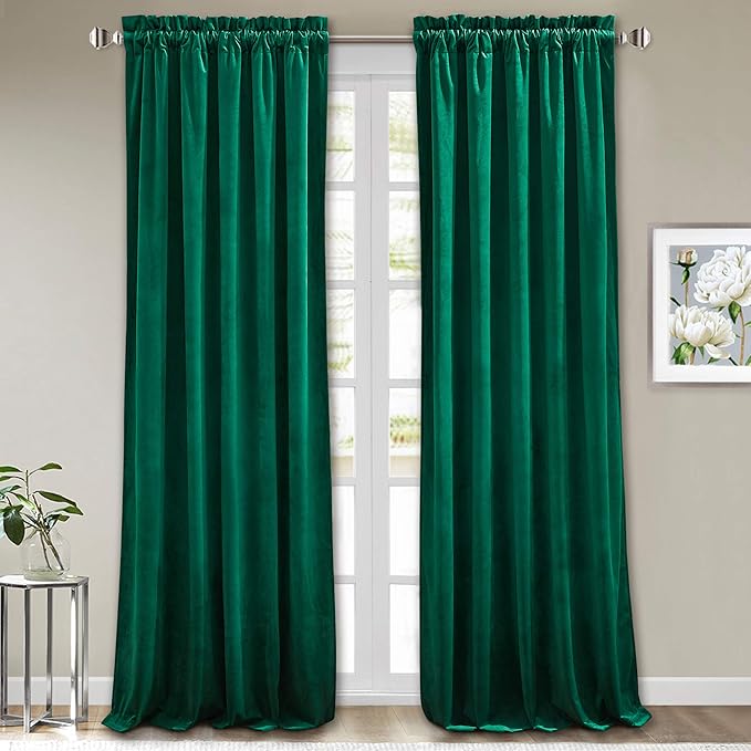 StangH Emerald Green Velvet Curtains Blackout - Classic Solid Christmas Decorative Thermal Insulated Blackout Window Drapery for Living Room/Holiday Fete, W52 x L96-inch, 2 Panels | 300GSM Rich Velvet, Holiday Decor, Thermal Insulated, Privacy Protect,...
