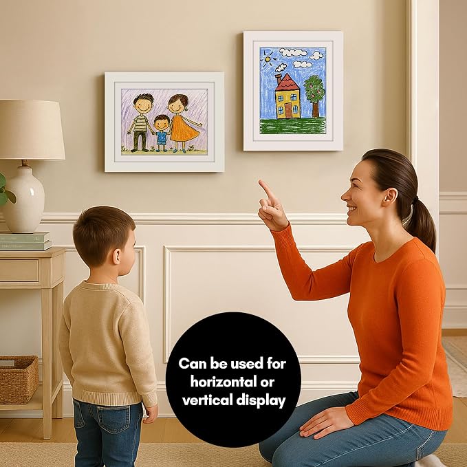 Americanflat - 2 Pack - Kids Artwork Frame Changeable (White) - Magnetic Door Holds 100 Art Pieces - 8.5x11 Letter Size Display with Mat or 10x12.5 Without Mat - My Mini Masterpiece