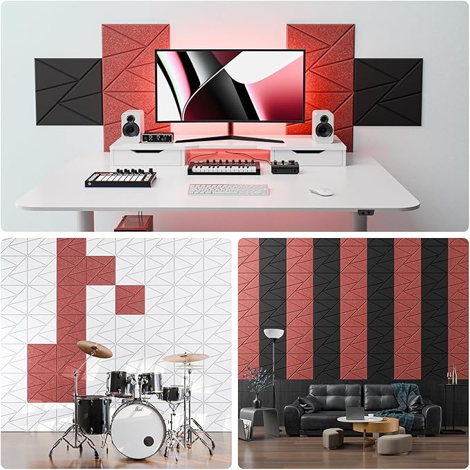 22 Pack Acoustic Panels with Self-Adhesive, 12"X 12"X 0.4"Sound Proof Foam Panels, Sound Panels High Density, Soundproof Wall Panels for Home Studio Office Red