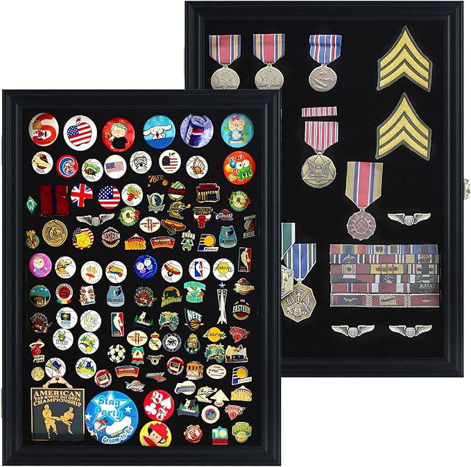 Large 19 X 14 Pin Display Case Medal Shadow Box with 98% UV Protection for Military Medals, Beach Tags, Jewelry Pins, Pin Gift, Insignia Ribbons Memorabilia Black Finish