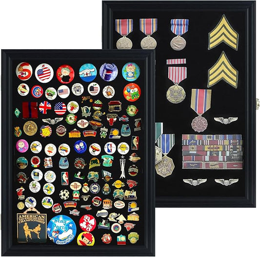 Large 19 X 14 Pin Display Case Medal Shadow Box with 98% UV Protection for Military Medals, Beach Tags, Jewelry Pins, Pin Gift, Insignia Ribbons Memorabilia Black Finish