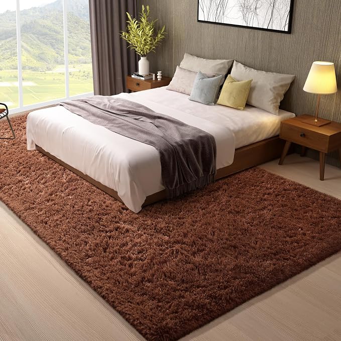 Ophanie 8x10 Brown Area Rugs for Living Room,Large Shag Bedroom Carpet,Big Indoor Thick Soft Shaggy Nursery Rug,Fluffy Carpets for Boy and Girls Room Dorm Decor Aesthetic with Over 99 pcs Pile fibers
