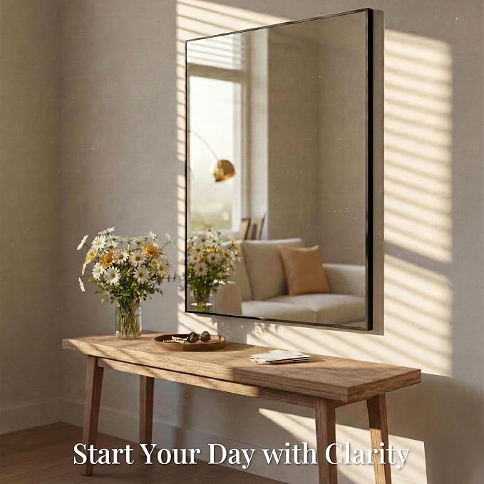 40"x30" Matte Black Framed Rectangle Bathroom Vanity Wall Mirror | Over-Sink Vanity Mirror, Slim Metal Frame, Entryway or Dresser Use, Vertical/Horizontal Mount, Tempered Glass