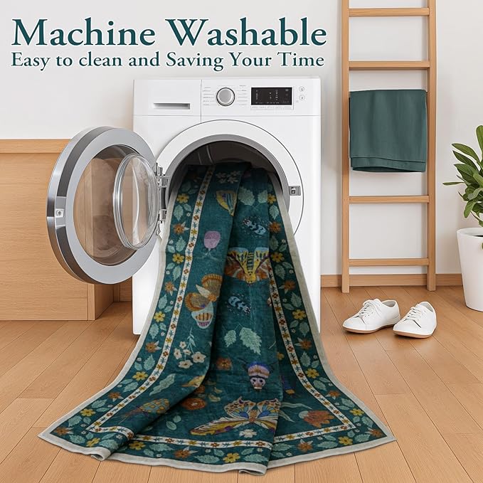 Lahome Insect Washable Runner Rug, 2x6 Kitchen Runners for Hallways 6 Feet Non Slip, Soft Laundry Room Rug Ultra-Thin Long Carpet for Bathroom Bedroom Entryway Vionnet, Dark Green