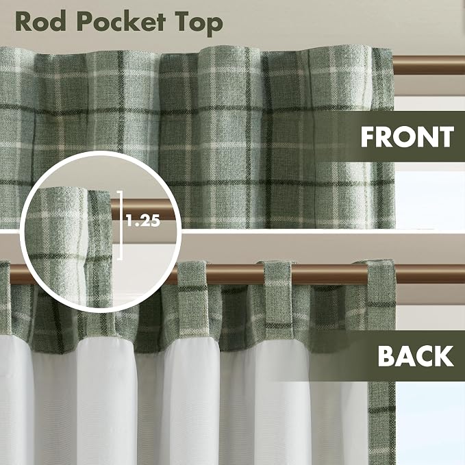 Madison Park Anaheim Cabin Plaid Curtain Window, Thermal Insulated Fleece Lining, Living Room Decor Room Darkening Drape for Bedroom, 1-Single Panel Pack, 50x95, Rod Pocket & Back Tab, Green