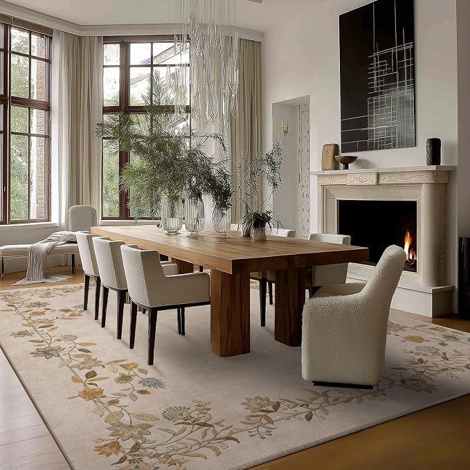 9x12 Area Rug for Living Room: Washable Rugs Stain Resistant Non Slip Low Pile Ultra Soft Faux Wool Lightweight Large Rugs for Bedroom Dining Room Under Table Rug Nursery Farmhouse Home Office Indoor