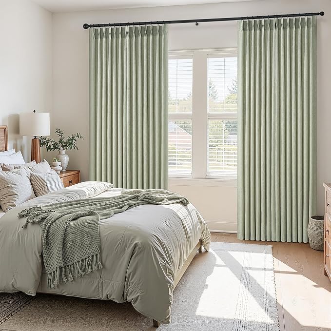 105 Inch Curtains 2 Panels Set,Two Packs Pinch Pleat Back Tab Linen Window Semi Sheer Privacy Thick Decorative Curtain Drapes for Living Room Bedroom,40x105 in Long,Sage Green