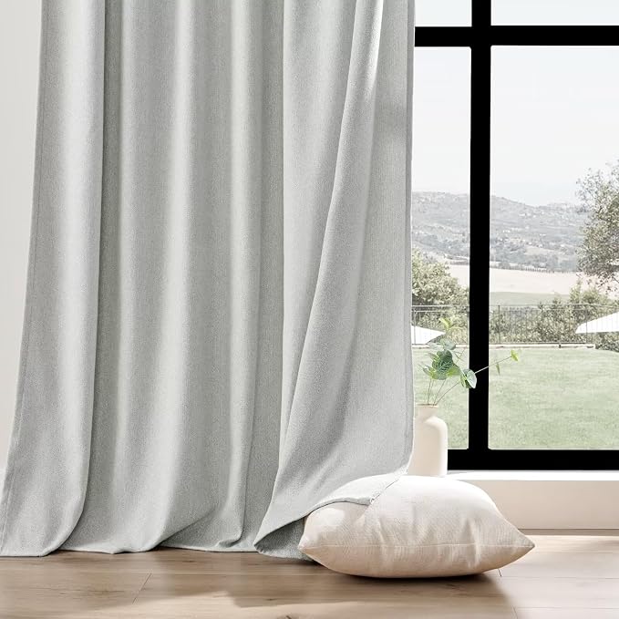Joydeco Faux Linen Curtains 96 Inches Long 2 Panels Set for Bedroom Living Room, 52 inch Wide Light Filtering Drapes with Back Tab & Rod Pockets (52x96 inch, Greyish White)