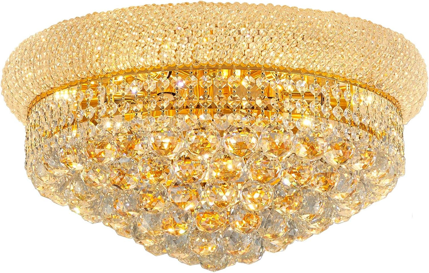 9-Light Crystal Flush Mount Chandelier Ceiling Light Fixture for Living Room Dining Room Bedroom Foyer Entryway Hallway Closet Bathroom (Gold D22)