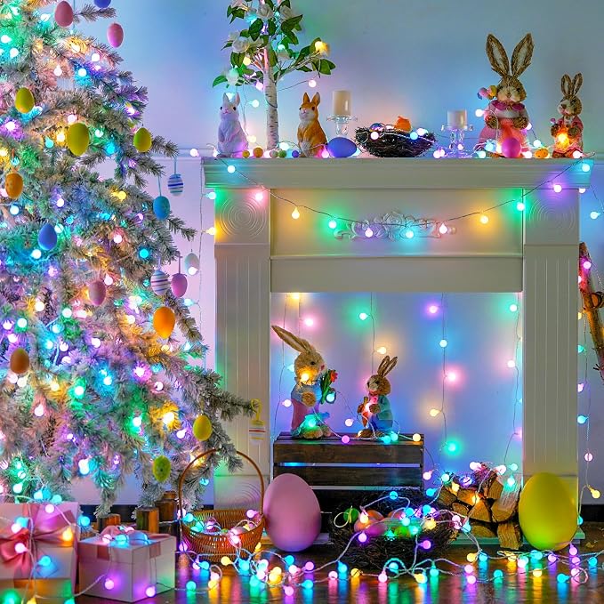 JMEXSUSS 100 LED Easter Lights Battery Operated, 33ft Multicolor Globe String Lights with Remote, 8 Mode Fairy Light Indoor Outdoor Waterproof for Bedroom Room Party Easter Decoration