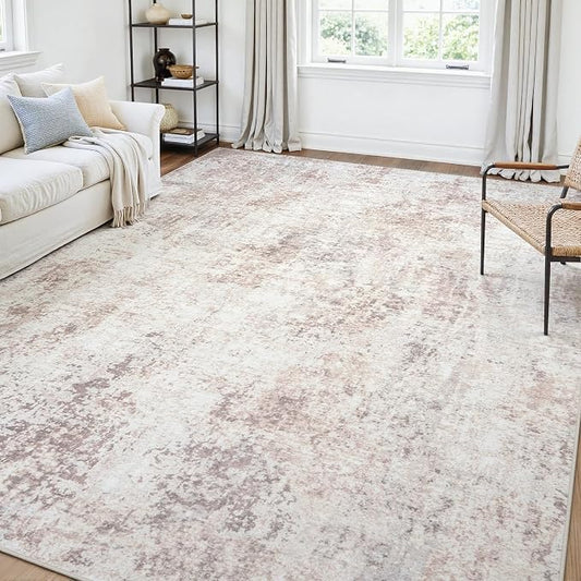 Area Rugs 6x9 Living Room: Large Soft Washable Rug Modern Abstract Anti-Skid Non-Shedding Carpet Indoor Floor Thin Carpets for Bedroom Dining Room Farmhouse Nursery Home Office Beige Grey