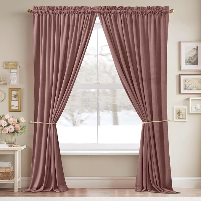 StangH Dusty Rose Mauve Curtains 96 inches for Living Room, 2 Panels | Privacy & UV Protection Window Drapes, Thermal Insulation, 300GSM Soft Velvet, Dining Room, Elegant Home Decor