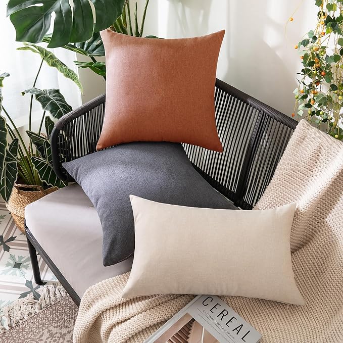MIULEE Pack of 2 Decorative Outdoor Solid Waterproof Throw Pillow Covers Euro Sham Faux Linen Garden Farmhouse Cushion Cases for Summer Patio Tent Balcony Couch Sofa 22x22 Inch Rust