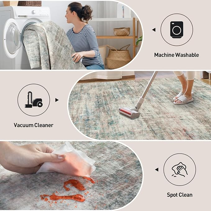 8x10 Area Rugs Washable Rug: Large Modern Abstract Living Room Rug Soft Anti-Skid Thin Carpet Indoor Floor Non-Shedding Carpets for Bedroom Dining Room Farmhouse Nursery Home Office Multi