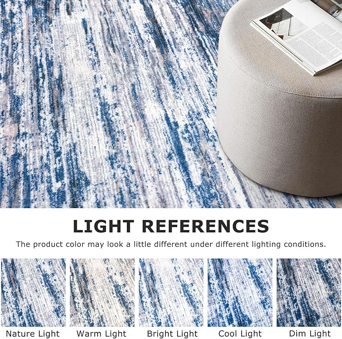 SIILOOM 2.6x18 Modern Abstract Runner Rug for Hallways, Navy Blue Gray Neutral Multi Super Soft Hallway Decor Kitchen Rugs with Non-Slip, Non-Shedding Washable Rug for Entryway Bedroom Indoor