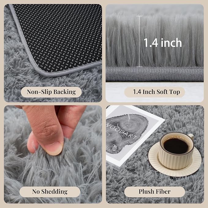 Area Rug for Living Room Bedroom: 5x7 Grey Soft Fluffy Shag Upgrade Non-Slip High Pile Carpet Large Fuzzy Plush Indoor Floor Decor Shaggy Rug for Kid Boys Girls Dorms Playroom Nursery Modern Home