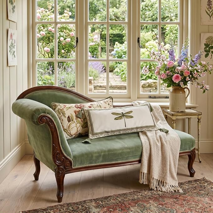 ISAENNE Designer Vintage French Velvet Throw Pillow Cover,28"x12"-Grace C | Pillow Cover,Concealed Zipper Design,Dragonfly Pattern,Sofas,Bedroom,Living Room,Lounge Chairs,All Season Home Decor