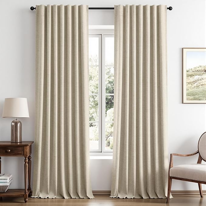 MIULEE 100% Blackout Linen Curtains for Bedroom, Cobblestone Solid Luxury Decor Thermal Insulation Room Darkening Drapes for Living Room Back Tab Rod Pocket 42 x 96 Inches, 2 Panels