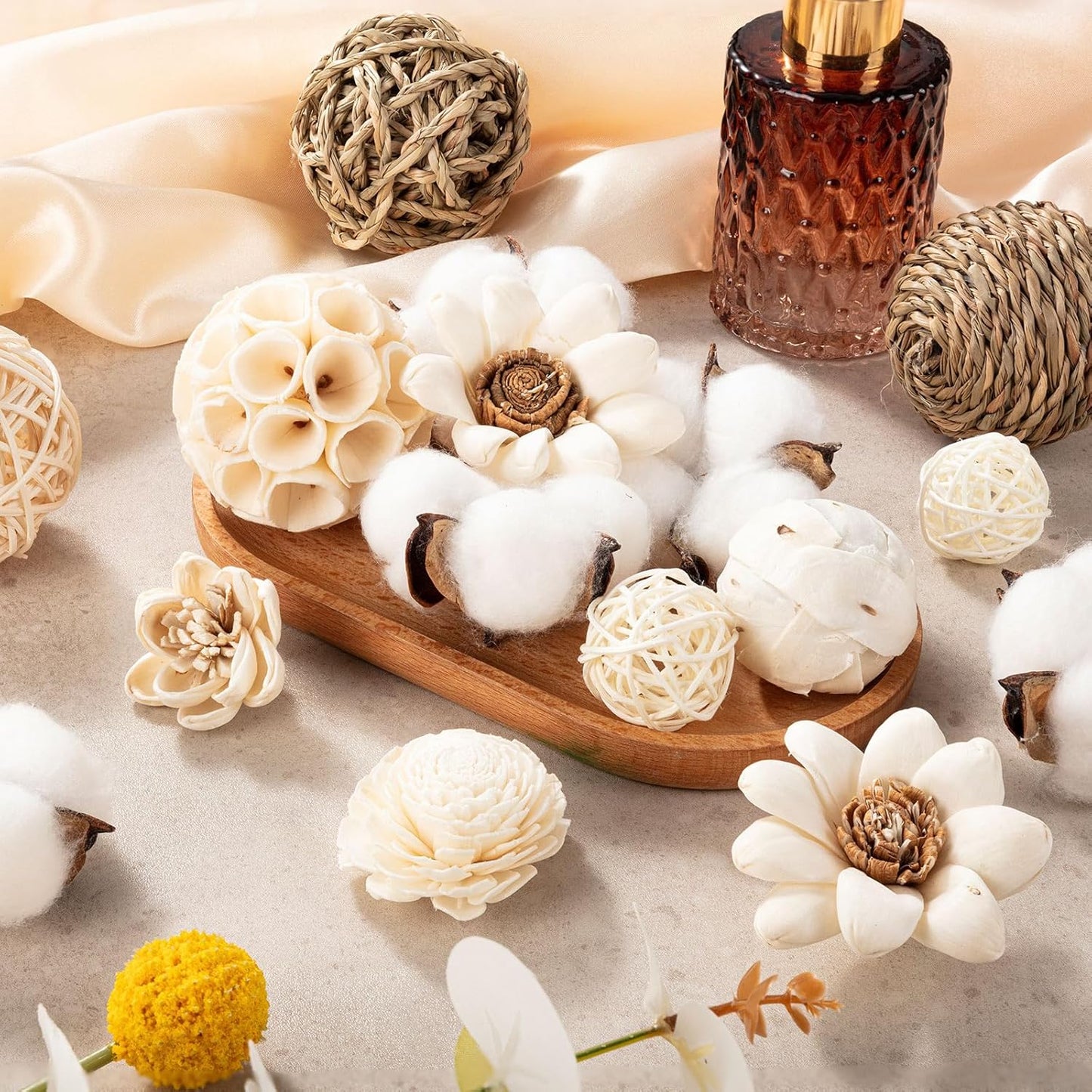 23Pcs Decorative Balls for Potpourri Bowl Filler, Bowl Filler for Table Centerpiece Home Decor, Woven Rattan Wicker Balls, Rattan Wicker Orbs Fillers for Vase Jar Dough Bowl