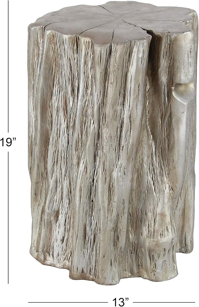 Deco 79 Fiberglass Side End Accent Table Tree Trunk End Table, Side Table 13" x 13" x 19", Silver