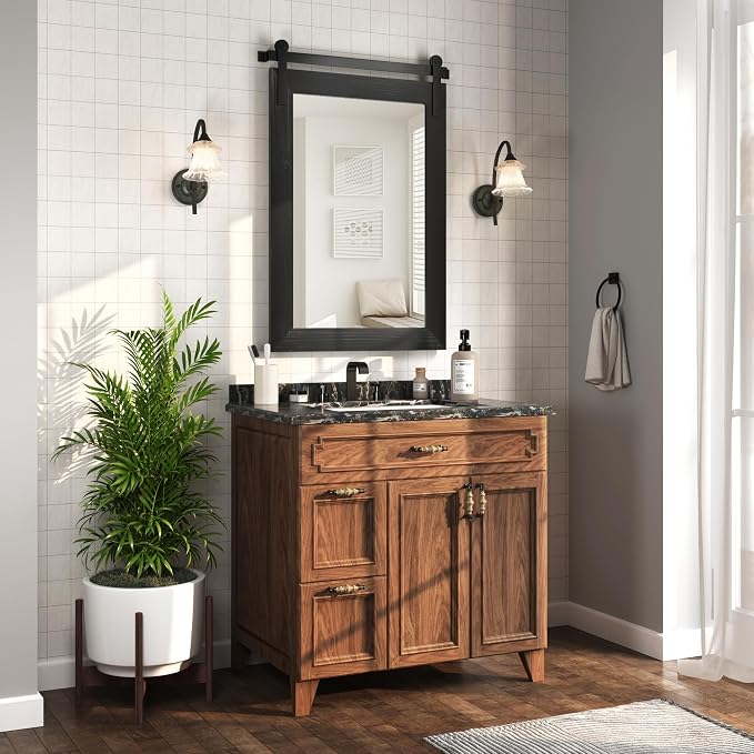 COGOOD Bathroom Mirrors for Over Sink - 22 x 30 Farmhouse Barn Door Wall Mirror for Bathroom, Living Room, Entryway Wall Decor Black