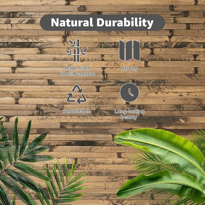 Art3d Natural Bamboo Wall Panel for Interior Wall Decor, Renewable Pole Wrap Wainscoting Paneling for Wall Ceiling Furniture Cabinet Office, 48 x 96 Inch - Dark Burned