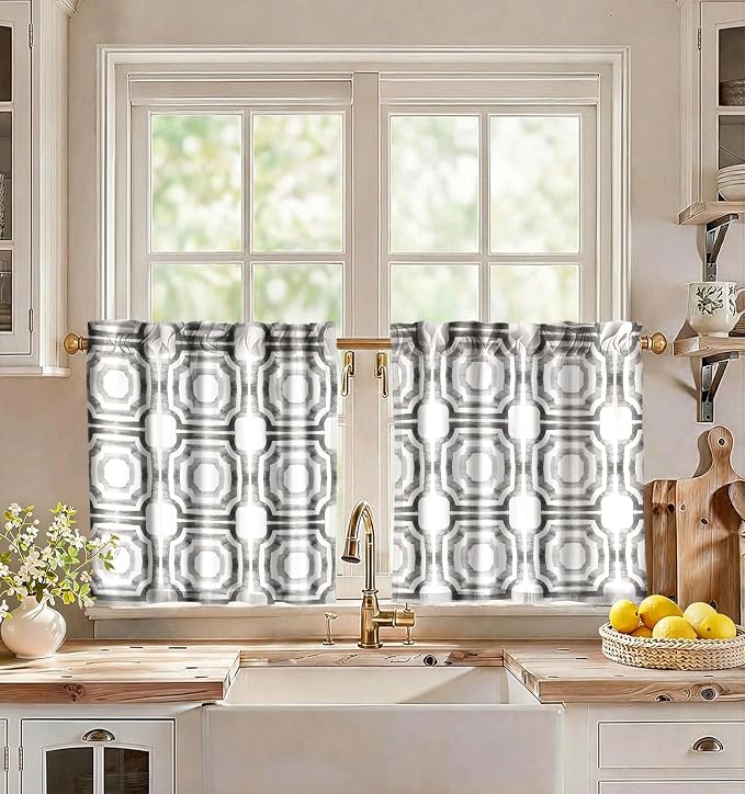 Miss Adola Modern Kitchen Tier Curtains - 24 Inch Length Linen Blend Cafe Curtains Gray Small Window Treatments Over Sink Rod Pocket for Bathroom Living Room Light Filtering, 2 Panels