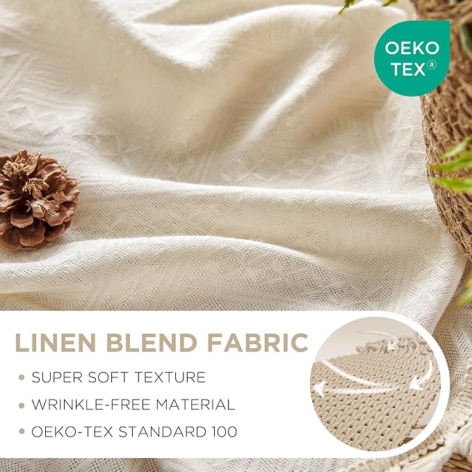 Joydeco Beige Boho Curtains 63 Inch Length 2 Panels, Super Soft Bohemian Farmhouse Curtains with Tassels, Semi Sheer Light Filtering Drapes for Bedroom Living Room (Rod Pocket, 52Wx63L)