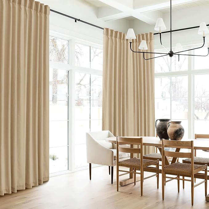 RYB HOME Camel Linen Sheer Curtains 95 inches Length, Aesthetic Light Filtering Airy Half Privacy Gauze Curtain Cortina for Home Office Farmhouse, W 52 x L 84, 2 Pieces