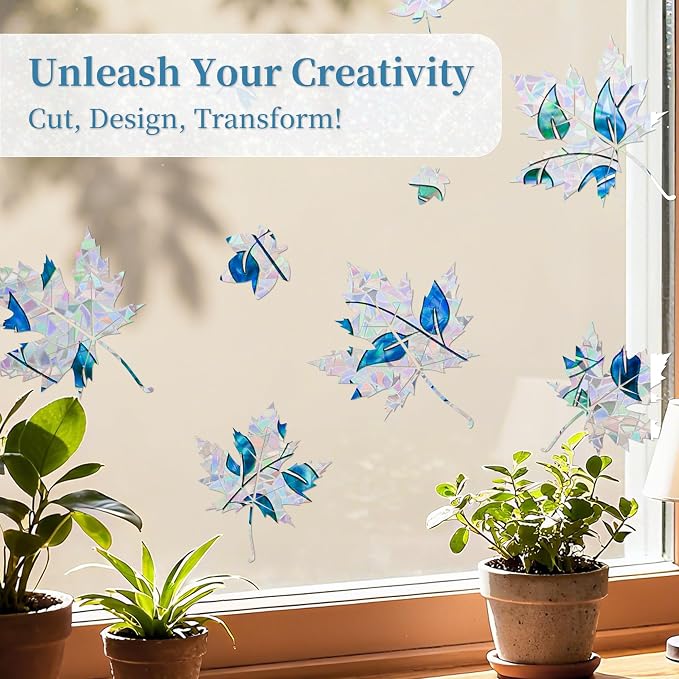 Finnez Window Privacy Film 3D Static Cling Window Film with Rainbow Effect, No Glue Heat Control & 99% UV Blocking for Home Office, Decorative Glass Cover 23.6" x 13.1'