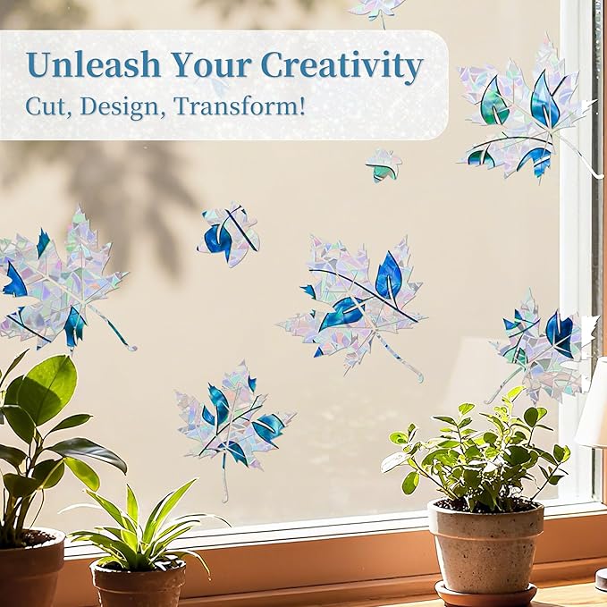Finnez Window Privacy Film 3D Static Cling Window Film with Rainbow Effect, No Glue Heat Control & 99% UV Blocking for Home Office, Decorative Glass Cover 35.4" x 6.5'