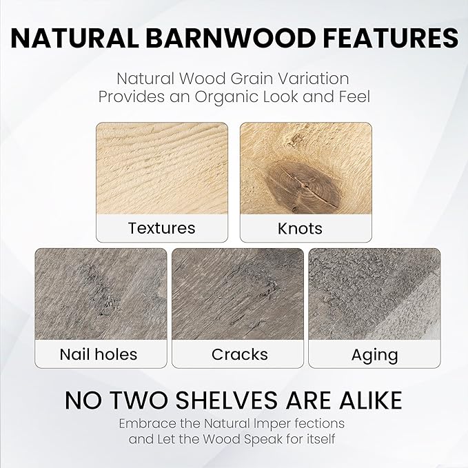 Fun Memories 72 Inch Reclaimed Wood Floating Shelves for Wall, 8 Inch Deep Extra Long Heavy Duty Rustic Farmhouse Floating Shelf with Invisible Brackets for Fireplace Mantel & TV Wall, Grey