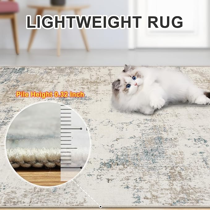 Area Rugs Living Room Rug - 5x7 Washable Modern Abstract Soft Neutral Non-Slip Carpet Large Indoor Floor Stain Resistant Thin Carpets for Bedroom Dining Room Farmhouse Nursery Home Office Multi