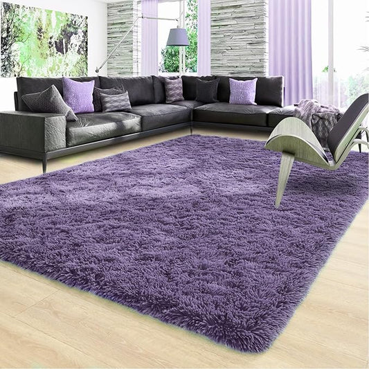 Ompaa Ultra Soft Fluffy Bedroom Rugs Memory Foam Carpet, Grey-Purple 8x10 Feet Large Area Rugs, Shaggy Living Room Rug Fuzzy Accent Carpets for Kids Girls Rooms, Modern Dorm Indoor Home Decor