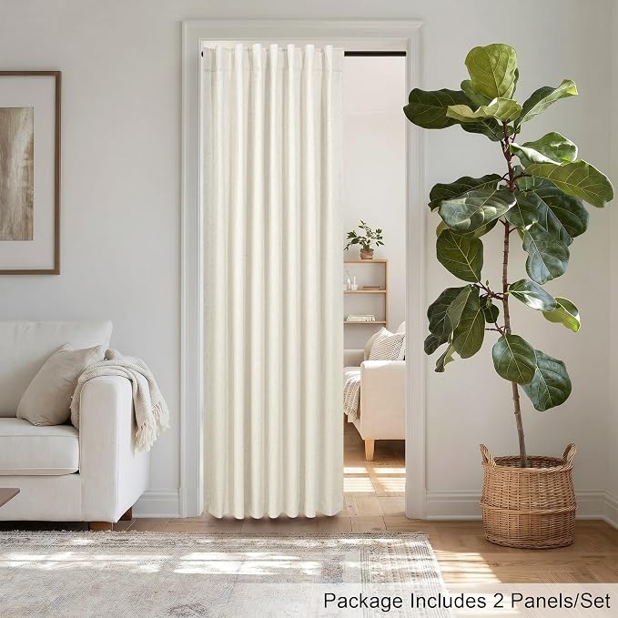 Neutral 80 Inch Nursery Blackout Curtains for Bedroom 80 Inches Long 2 Panel Thermal Curtain for Summer Heat Blocking Linen Textured Custom Made Drapes Pleated Back Tab Rustic Ceiling to Floor Length