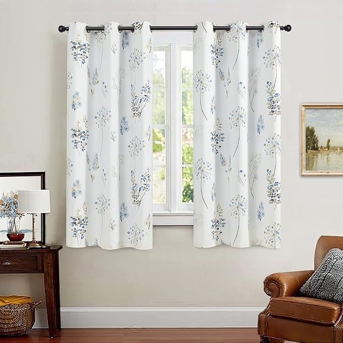 XTMYI Blue Pattern Curtains for Bedroom,Darkening Window Insulating Thermal Curtains for Living Room 63 Inch Length Set of 2 Panels,Dark Navy and Chocolate Brown