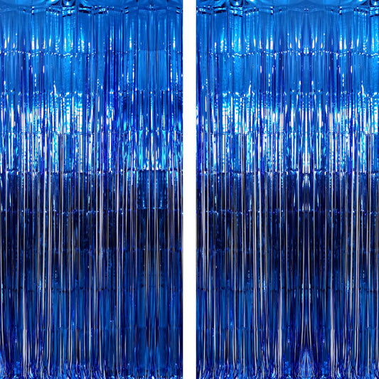 GOER 6.4 ft x 9.8 ft Metallic Tinsel Foil Fringe Curtains,Pack of 2 Party Streamer Backdrop for Birthday,Graduation Decorations and New Year Eve (Navy Blue)