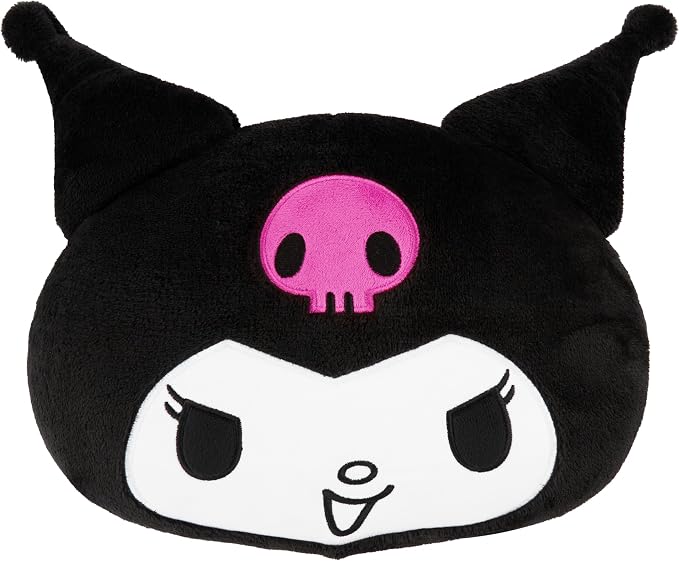 Hello Kitty Sanrio Plush Cushion Pillow, Plush Throw Pillow Fluffy Cushion Kawaii Decor Cinnamoroll Kuromi, Gifts for Teens, Women (Black Kuromi, L12.4 x W11)