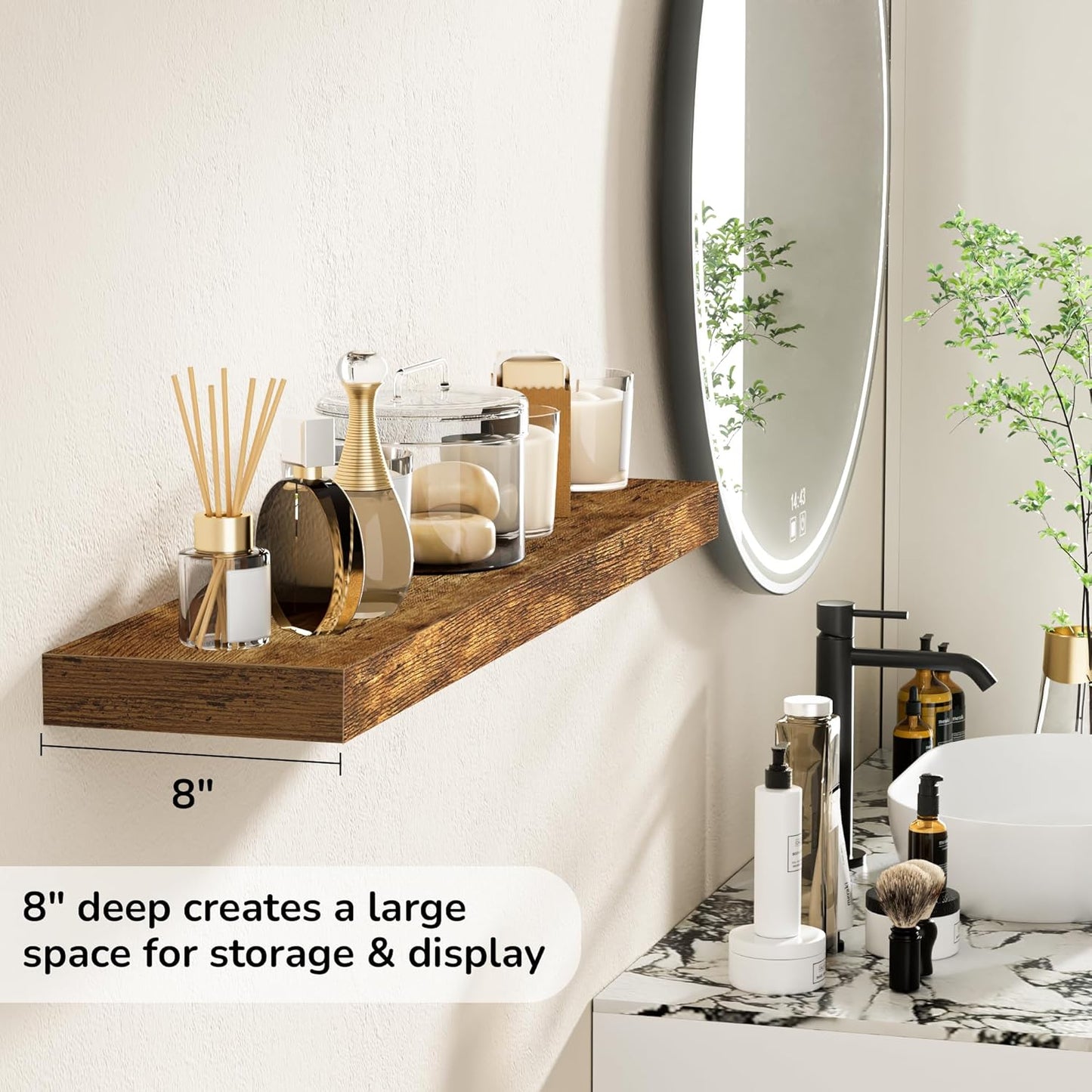 Fun Memories 36 Inch Floating Shelves - Deep Rustic Wooden Wall Shelves - Extra Deeper & Thicker Wall Mounted Storage Shelf for Bedroom, Kitchen, Farmhouse - 2 Pack, Rustic Brown