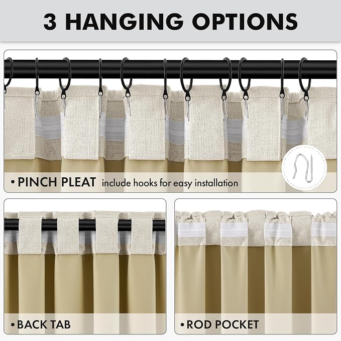 MIULEE 100% Blackout Linen Curtains for Bedroom, Light Cream Solid Luxury Decor Thermal Insulation Room Darkening Drapes for Living Room Back Tab Rod Pocket 42 x 72 Inches, 2 Panels