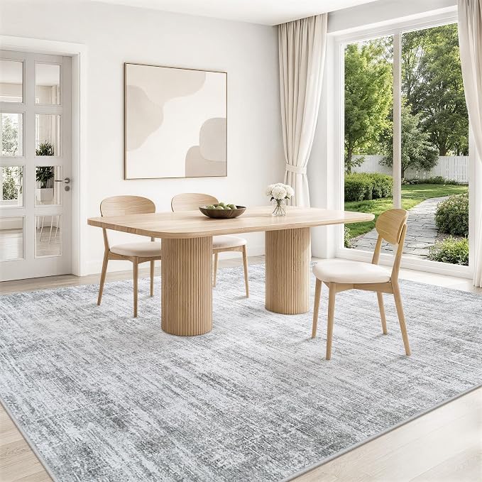 8x10 Area Rugs for Living Room Washable Rugs Neutral Abstract Large Rug Soft Modern Carpet Non-Slip Stain Resistant Low Pile Rug for Bedroom Dining Room Nursery Home Office Under Table Area Rug Grey